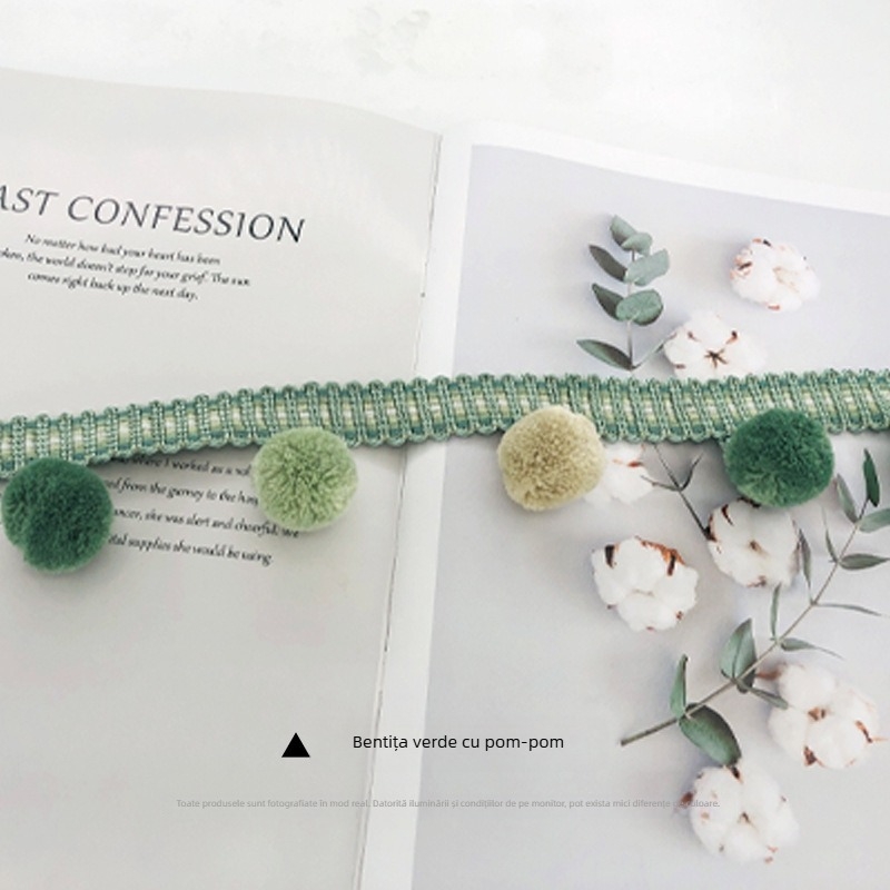 Dantelă cu bile de blană pentru perdea, material poliester + bilă de lână, Model 1, Potrivit pentru toate tipurile de perdele, Stil fashion