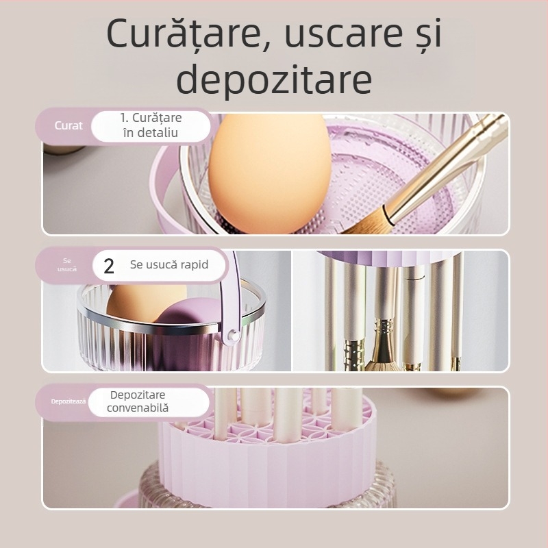 Cutie de curățare din silicon pentru pensule de machiaj și set de curățare Beauty Egg cu vas de depozitare și suport de uscare