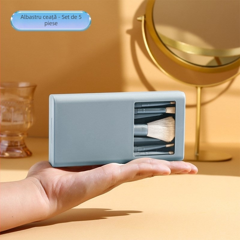 Set de 5 pensule de machiaj, peri din nailon, mâner din plastic, ambalat într-o cutie, design portabil