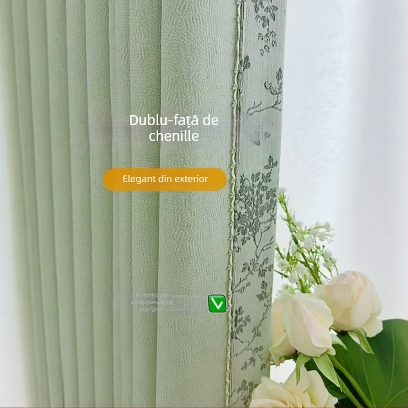 Cortine chenille duble, blackout total, jacquard, umbrire 70–90%, pentru living, dormitor, balcon, lux minimalist în stil francez