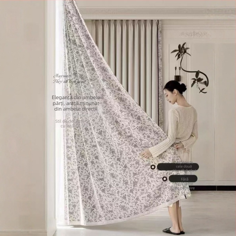 Cortine chenille duble, blackout total, jacquard, umbrire 70–90%, pentru living, dormitor, balcon, lux minimalist în stil francez
