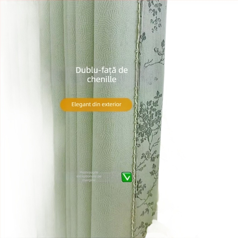 Cortine chenille duble, blackout total, jacquard, umbrire 70–90%, pentru living, dormitor, balcon, lux minimalist în stil francez