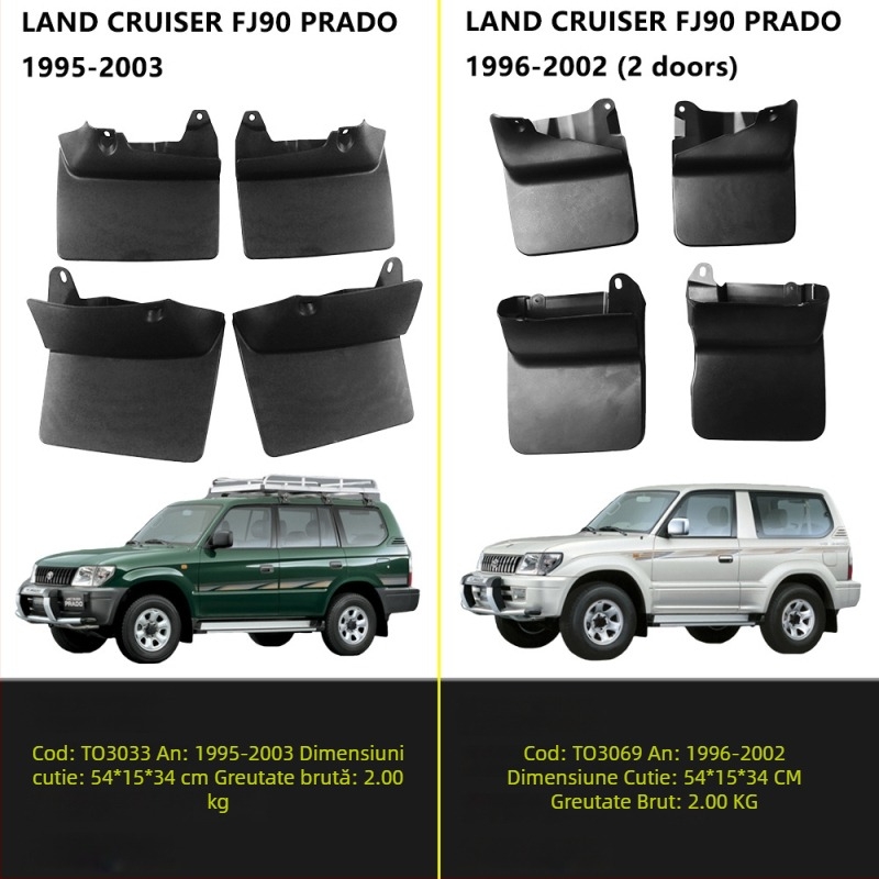 Herdsman Protecție noroi pentru Toyota Land Cruiser Prado FJ120/FJ90/LC90 (1995-2022), plastic PP+TPE ecologic moale, personalizare disponibilă