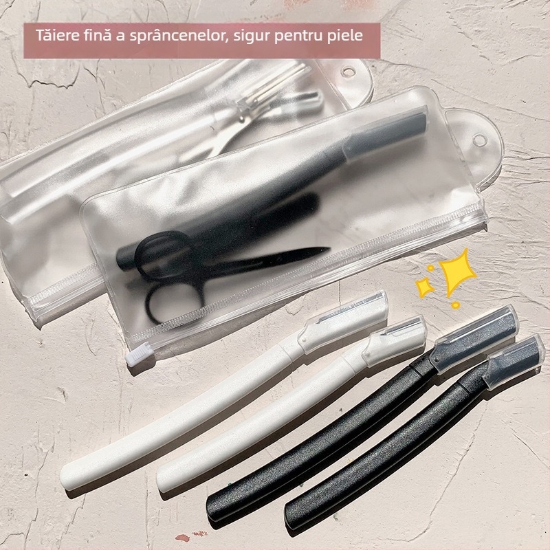 Set de cinci piese pentru îngrijirea sprâncenelor din oțel inoxidabil pentru începători – instrument de modelare a sprâncenelor, lamă de tuns sprâncene, foarfecă și pensete (model X746/747)