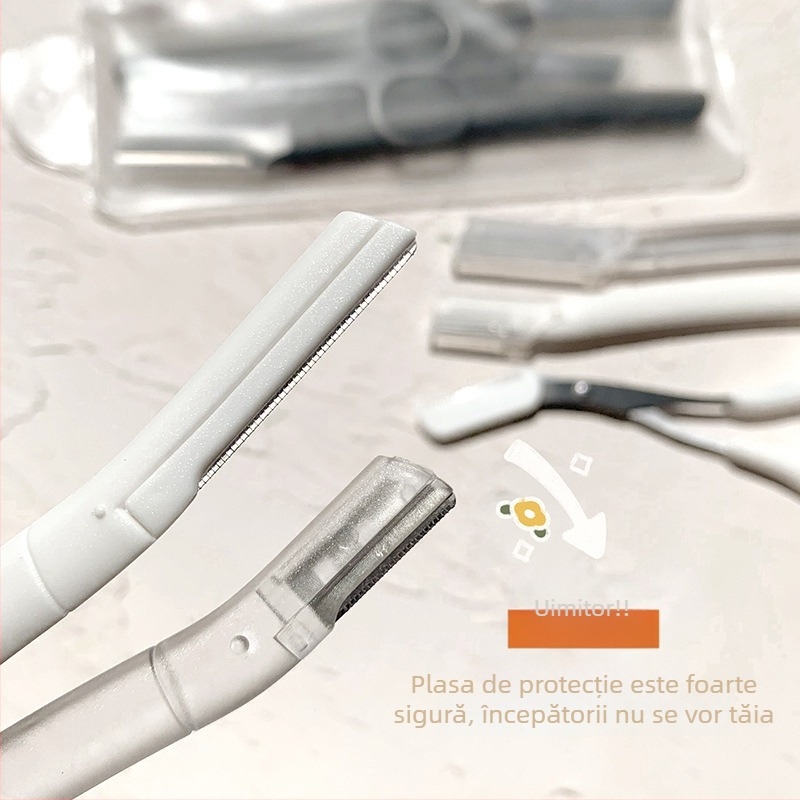 Set de cinci piese pentru îngrijirea sprâncenelor din oțel inoxidabil pentru începători – instrument de modelare a sprâncenelor, lamă de tuns sprâncene, foarfecă și pensete (model X746/747)