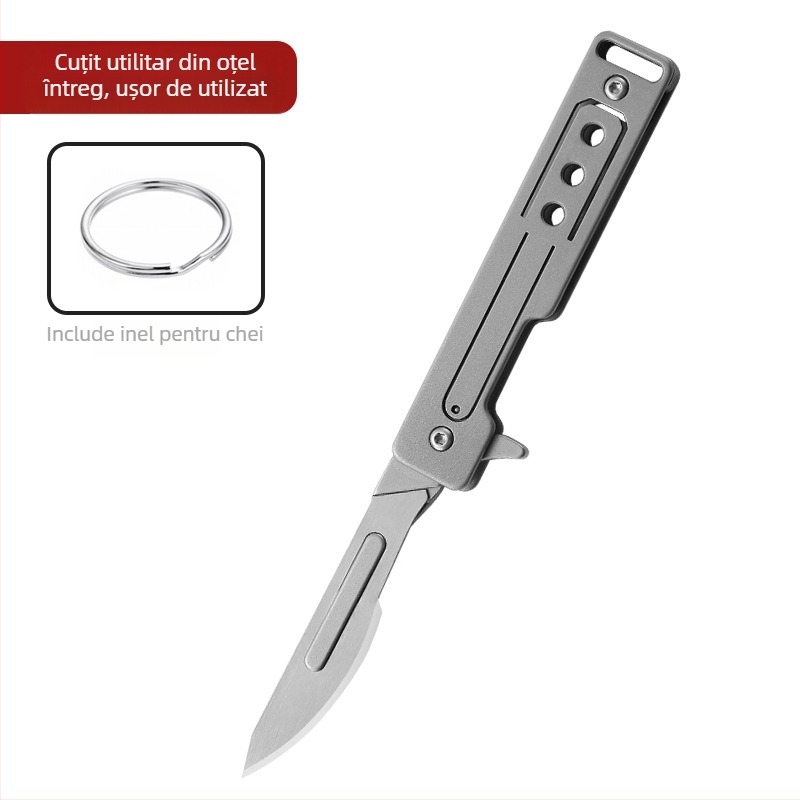 Lu Blacksmith cuțit mini pliabil din oțel inoxidabil, mecanism de deschidere rapid, breloc, tăietor de hârtie