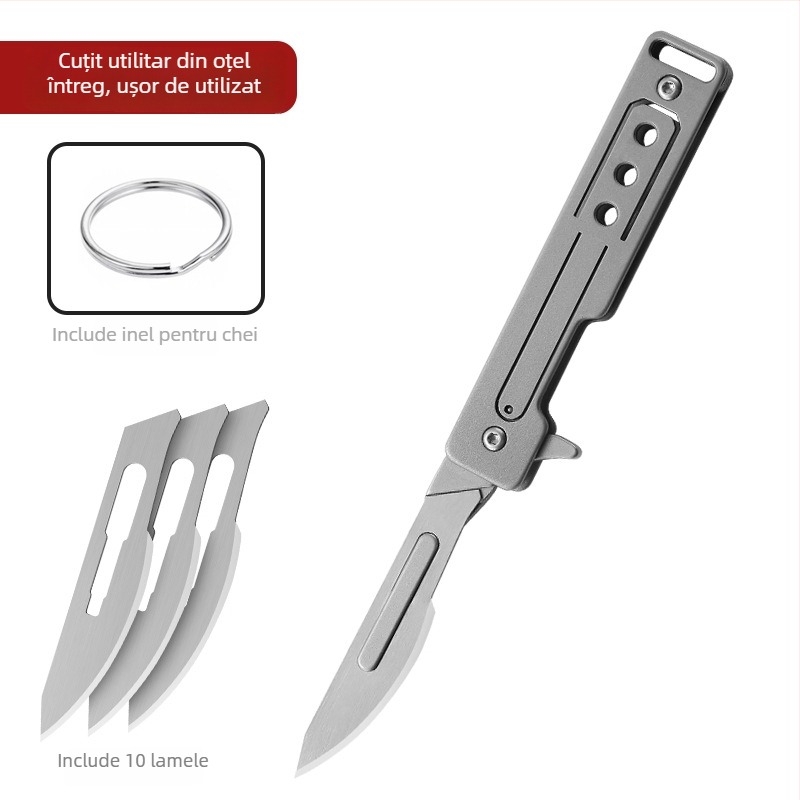 Lu Blacksmith cuțit mini pliabil din oțel inoxidabil, mecanism de deschidere rapid, breloc, tăietor de hârtie