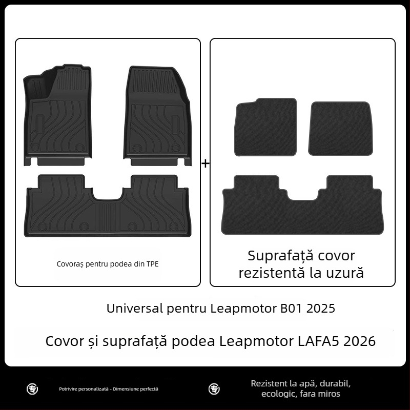 Cenfun covorașe podea TPE pentru mașină și pernă de spate pentru Leapmotor Lafa5 – impermeabile, rezistente la uzură, cu model fibră de carbon în stil galaxie, material ecologic, personalizabile