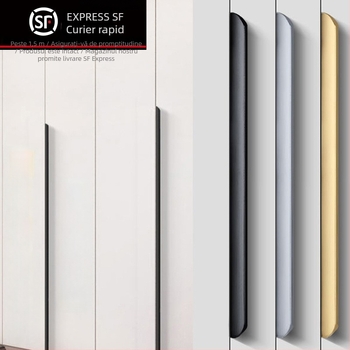 Mâner ascuns pentru ușă de dulap, aliaj de aluminiu, model F2, fără găuri, montaj pe partea laterală, acoperire anodizată în mai multe straturi