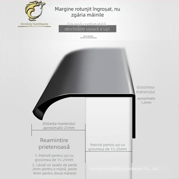 Mâner ascuns pentru ușă de dulap, aliaj de aluminiu, model F2, fără găuri, montaj pe partea laterală, acoperire anodizată în mai multe straturi