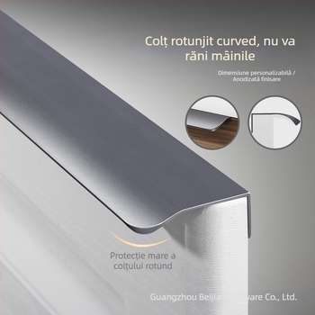 Mâner ascuns pentru ușă de dulap, aliaj de aluminiu, model F2, fără găuri, montaj pe partea laterală, acoperire anodizată în mai multe straturi