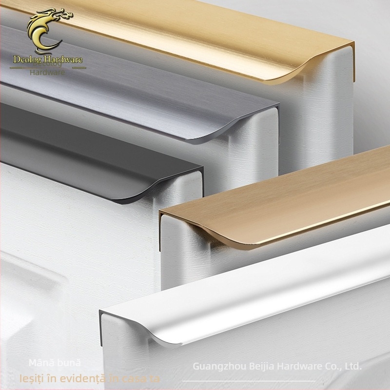 Mâner ascuns pentru ușă de dulap, aliaj de aluminiu, model F2, fără găuri, montaj pe partea laterală, acoperire anodizată în mai multe straturi