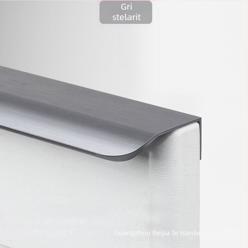 Mâner ascuns pentru ușă de dulap, aliaj de aluminiu, model F2, fără găuri, montaj pe partea laterală, acoperire anodizată în mai multe straturi