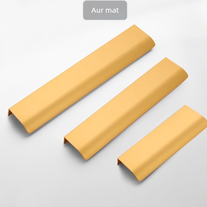 Mâner ascuns pentru ușă de dulap, aliaj de aluminiu, model F2, fără găuri, montaj pe partea laterală, acoperire anodizată în mai multe straturi