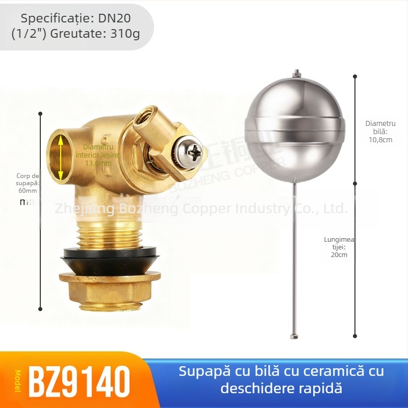 Valvă cu plută din alamă, acționare rapidă, conexiune filetată, model BZ9140