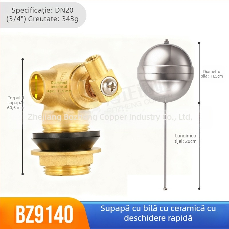 Valvă cu plută din alamă, acționare rapidă, conexiune filetată, model BZ9140