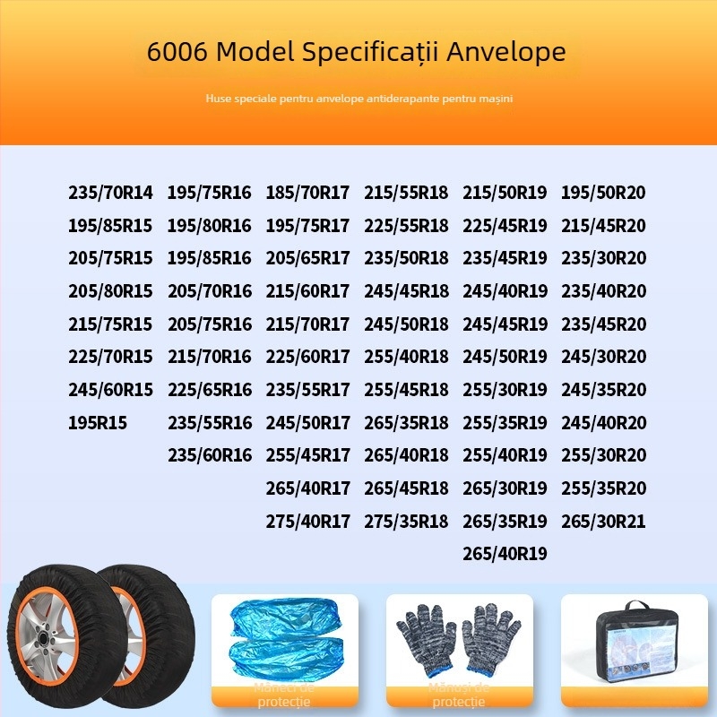 Șosete antiderapante pentru anvelope pentru toate modelele – protecție de iarnă, greutate 900–1200, personalizare disponibilă