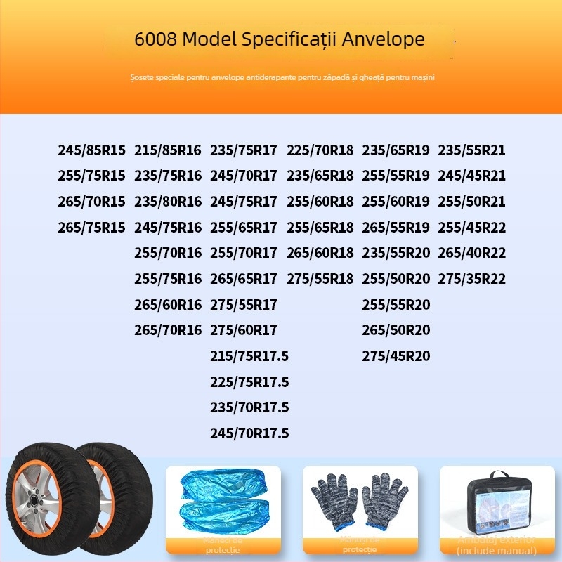 Șosete antiderapante pentru anvelope pentru toate modelele – protecție de iarnă, greutate 900–1200, personalizare disponibilă