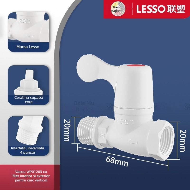 Robinet în unghi din plastic, deschidere rapidă, pentru apă potabilă, model WP01201, montaj filet, material: plastic, presiune de lucru: apă potabilă