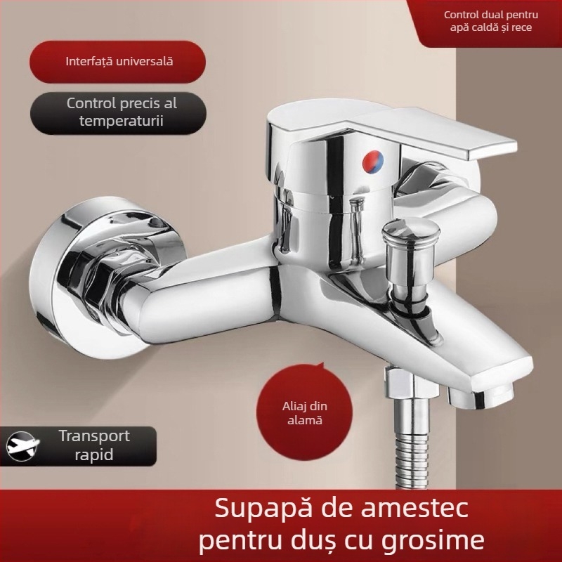 Robinet pentru baie din cupru, structură triplă, cartuș ceramic, montaj încastrat, model PLS-T-6