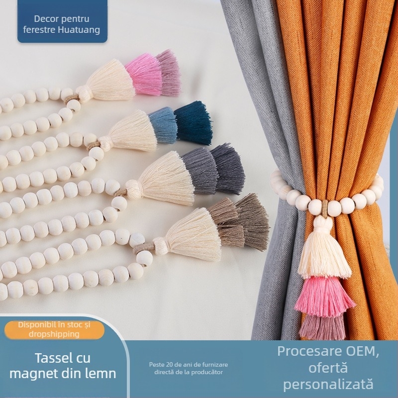 Cataramă pentru perdea cu ciucure tri-color, fibre poliesterice + magnet, personalizabilă, stil modern minimalist