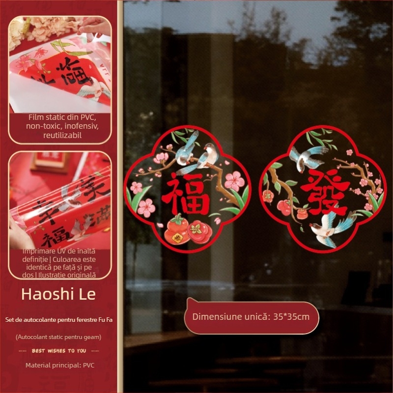 Autocolant electrostatic pentru fereastră cu binecuvântare de Anul Nou Chinezesc, material PVC, ambalaj OPP, brand Send joy