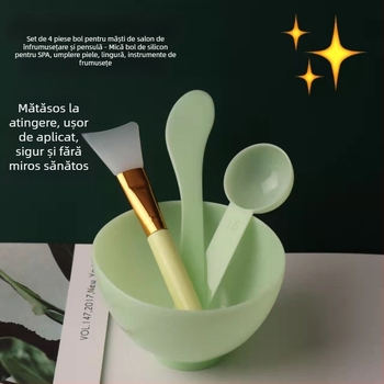 VENINOW set instrumente îngrijire ten Spa, 4 piese: vas mască, pensulă, vas mic din silicon, lingură pudră