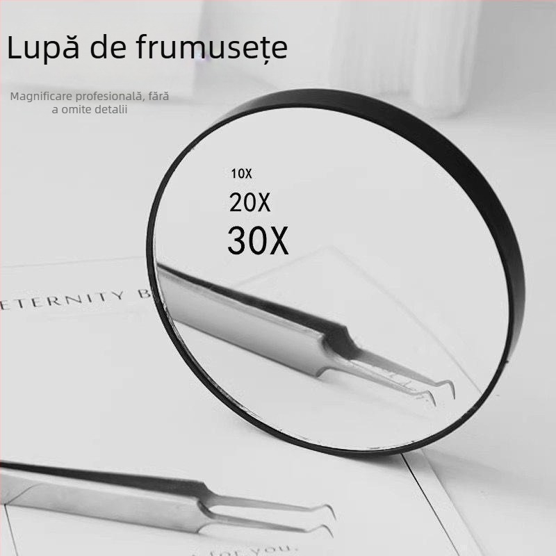 Oglindă cosmetică cu măriri 10x, 20x, 30x și 50x, definiție înaltă, fără energie electrică, ramă PU/PS/PVC