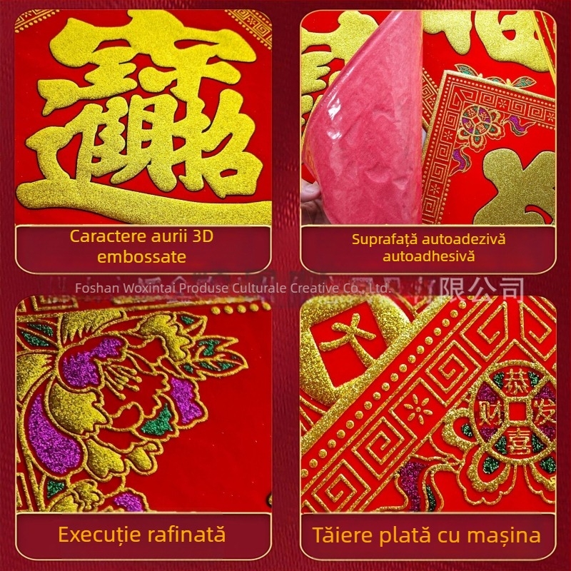 Adezivi de binecuvântare din catifea pentru atragerea bogăției, pentru uși și ferestre, stil chinezesc, lucrate manual, potrivite pentru Festivalul de Primăvară
