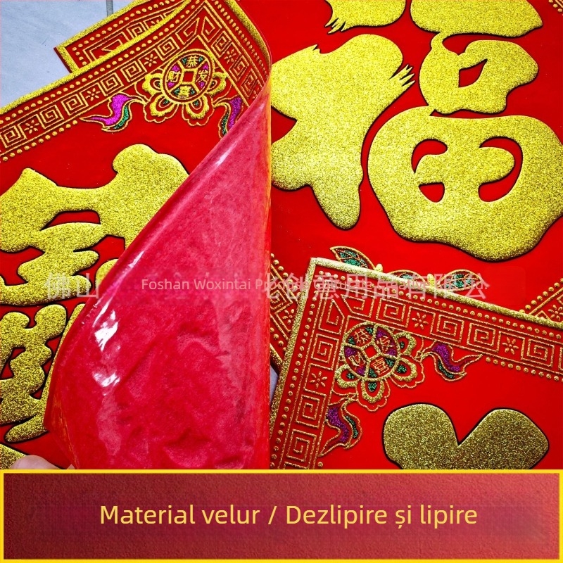 Adezivi de binecuvântare din catifea pentru atragerea bogăției, pentru uși și ferestre, stil chinezesc, lucrate manual, potrivite pentru Festivalul de Primăvară