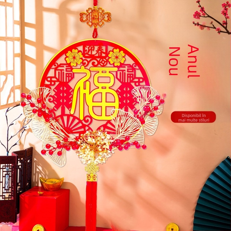 Pandantiv binecuvântare în stil chinezesc pentru hol, din pânză flocată cu ștampilare la cald, binecuvântare pentru Anul Șarpelui, cadou ideal pentru casa nouă.