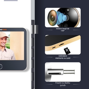 Video interfon WiFi cu aplicație mobilă, interfon la distanță și vizor inteligent (baterie litiu)