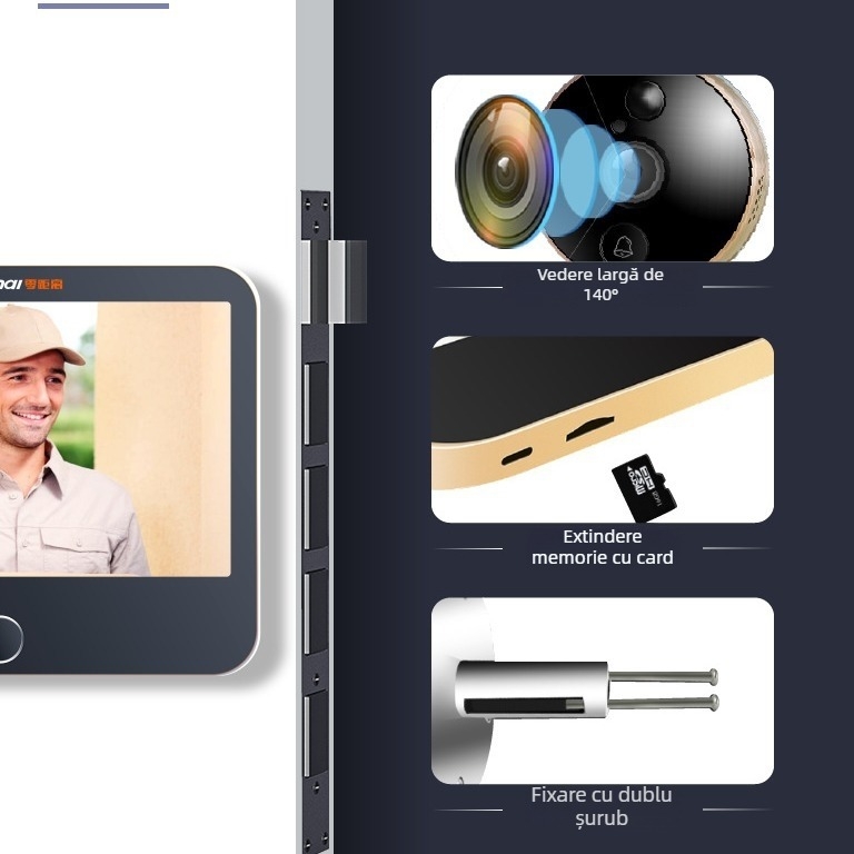 Video interfon WiFi cu aplicație mobilă, interfon la distanță și vizor inteligent (baterie litiu)