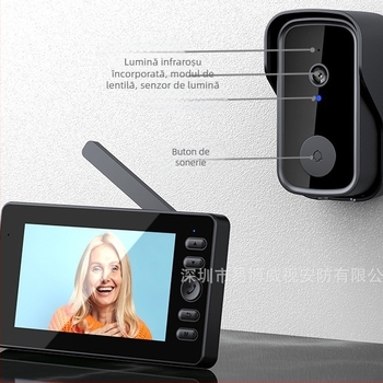 Sonerie video inteligentă pentru ușă, fără fir, interfon video bidirecțional, 1080P HD, vedere de noapte, obiectiv 4 mm, detecție mișcare, pentru interior și exterior