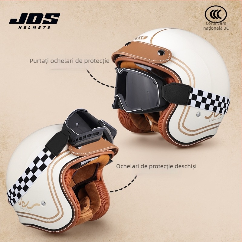 Cască moto semi-închisă retro – ABS, stil vintage, certificat DOT și 3C, pentru adulți, toate anotimpurile, pentru naveta zilnică
