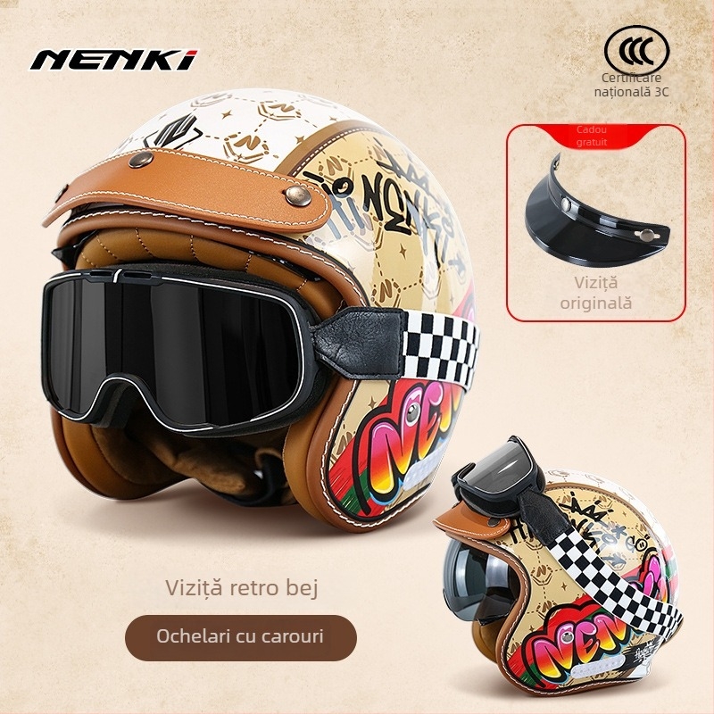 Cască moto semi-închisă retro – ABS, stil vintage, certificat DOT și 3C, pentru adulți, toate anotimpurile, pentru naveta zilnică