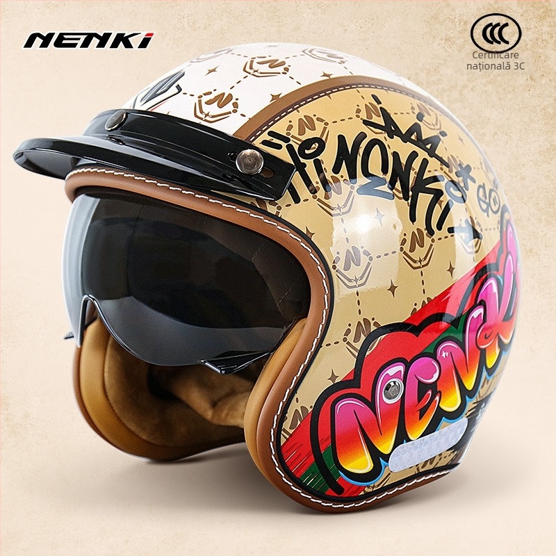 Cască moto semi-închisă retro – ABS, stil vintage, certificat DOT și 3C, pentru adulți, toate anotimpurile, pentru naveta zilnică