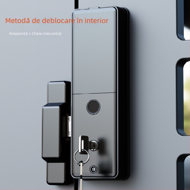 Sistem de blocare inteligent pentru poartă din fier cu recunoaștere facială, amprentă a palmei, amprentă digitală, parolă și deblocare la distanță, cu vizor cat-eye; Scanare amprentă 0,1 s, 100 de amprente stocate, peste 100000 de deblocări, -20°C până la 