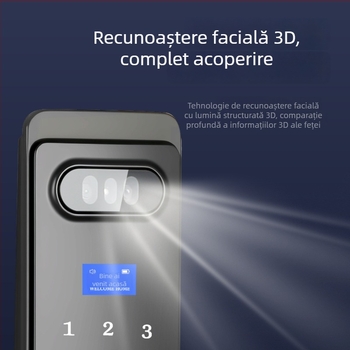 Încuietoare inteligentă pentru ușă, impermeabilă, cu recunoaștere prin amprentă, venele palmei și fața (stocare amprente: 50; peste 100000 de deblocări; -25°C to 60°C; umiditate relativă 20-95%)