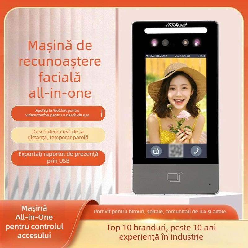 Aosong Aoof002 Sistem de control acces all-in-one cu recunoaștere facială și videointercom, stocare 50, intercom Wi‑Fi, alimentare 24V
