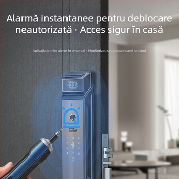 Încuietoare inteligentă cu recunoaștere facială 3D, acces prin amprentă (300 de șabloane), interfon vizual cu vizor, impermeabilă, deblocare de la distanță — model S1