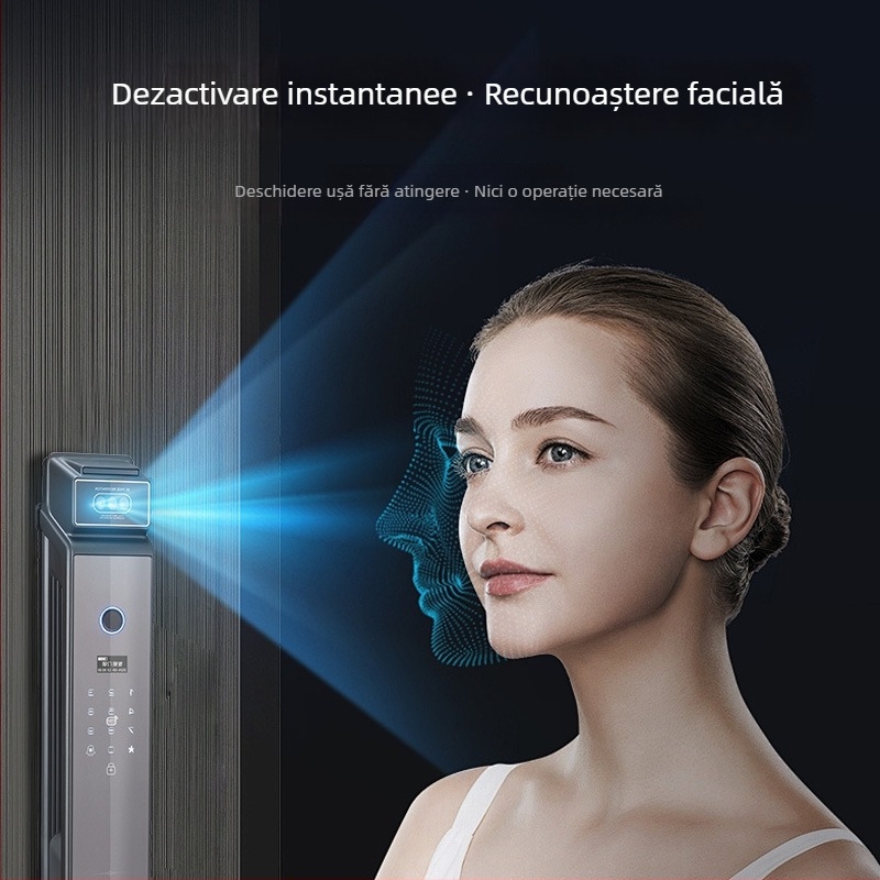 Încuietoare inteligentă cu recunoaștere facială 3D, acces prin amprentă (300 de șabloane), interfon vizual cu vizor, impermeabilă, deblocare de la distanță — model S1