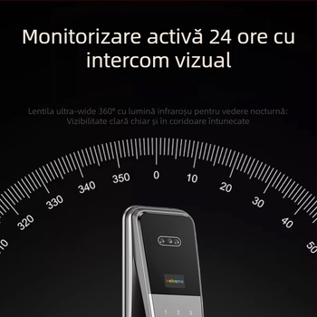 K36S Încuietoare inteligentă pentru uși cu amprentă, recunoaștere facială, videointerfon și blocare cu parolă; Capacitate amprentă: 100; Timp de scanare: <0.1 s; Rată de recunoaștere falsă: <0.01%; Temperatură de operare: -30 până la 70°C
