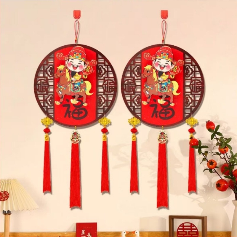 Figurină cu Dumnezeu al Bogăției, capul în balans, stil Chinezesc, lucrată manual, din material catifelat flocked, pentru sufragerie în timpul Festivalului de Primăvară