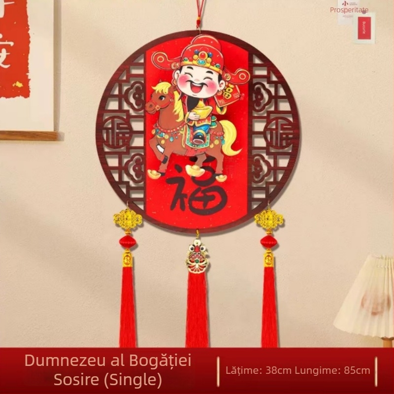 Figurină cu Dumnezeu al Bogăției, capul în balans, stil Chinezesc, lucrată manual, din material catifelat flocked, pentru sufragerie în timpul Festivalului de Primăvară
