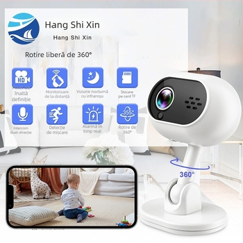 Cameră smart A4 cu viziune nocturnă, rază 10–30 m, control prin aplicație mobilă