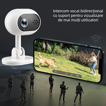 Cameră smart A4 cu viziune nocturnă, rază 10–30 m, control prin aplicație mobilă