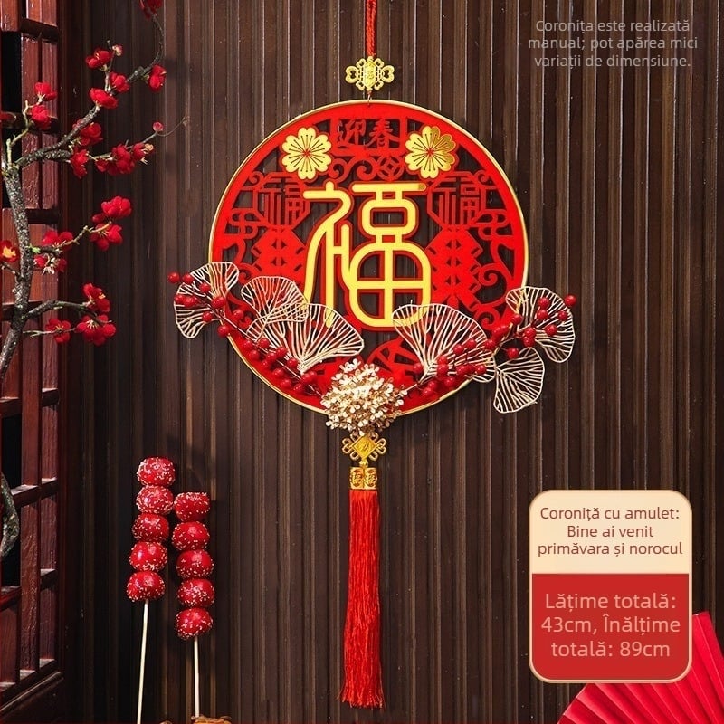 Coroană cu flori cu capul care se mișcă – decor pentru ușa de intrare, LL-94, handmade, stil chinezesc
