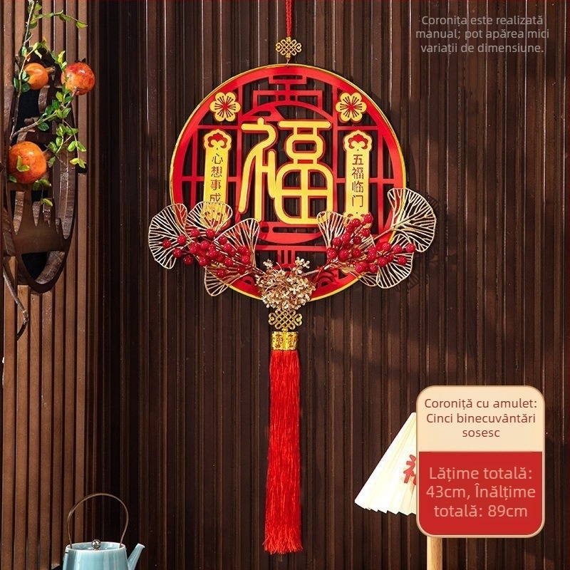 Coroană cu flori cu capul care se mișcă – decor pentru ușa de intrare, LL-94, handmade, stil chinezesc