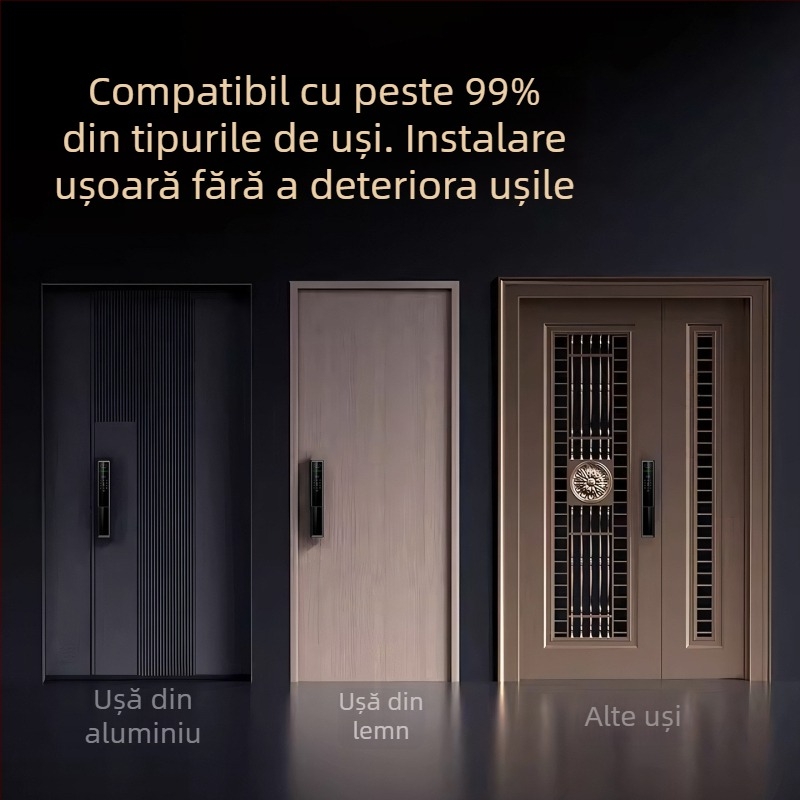 Tuya Încuietoare inteligentă cu recunoaștere facială, interfon vizual tip cat-eye, protecție anti-furt, acces prin amprentă